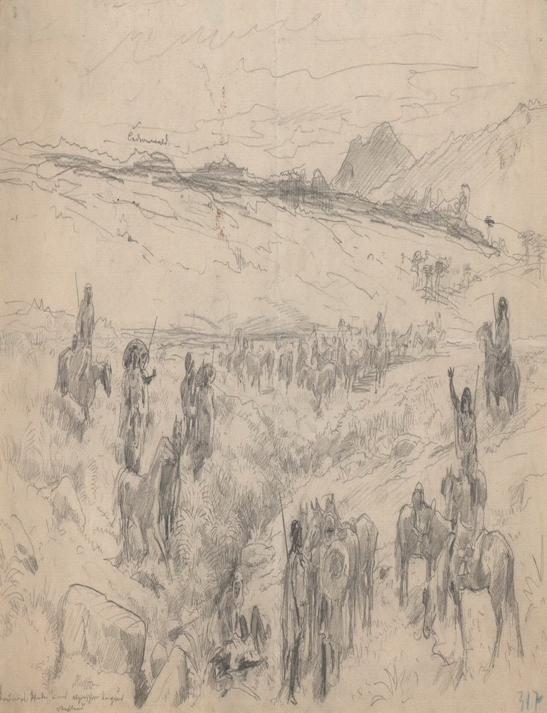 Item #CL158-140 [Men On Horseback In North African Landscape]. Attrib. Albert Richter, German.