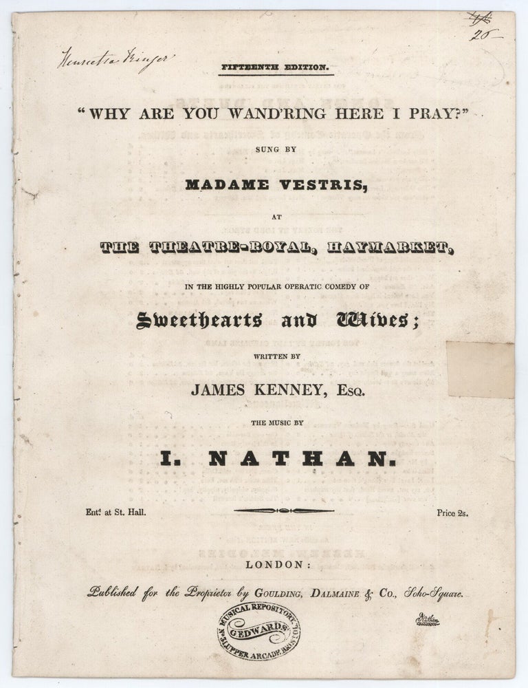 Item #CL161-5 &ldquo;Why Are You Wand&rsquo;ring Here I Pray?&rdquo;. Isaac Nathan, British/Aust.