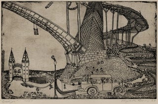 Item #CL166-154 Greetings [Sydney Harbour Bridge And L una Park]. Elizabeth Rooney, b.1929 Aust