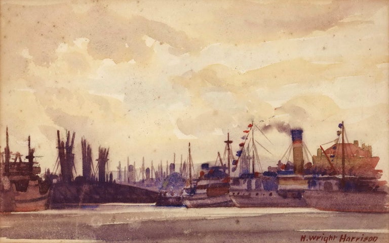 Item #CL166-74 [Ships On Harbour, Adelaide]. H. Wright Harrison, active 1930s Australian.
