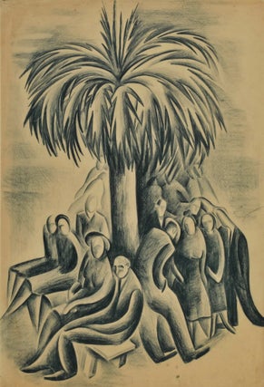 Item #CL166-87 [Figures Around A Palm Tree]. Nan Hortin, Aust