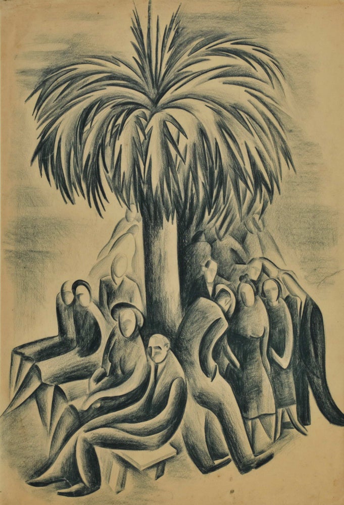 Item #CL166-87 [Figures Around A Palm Tree]. Nan Hortin, Aust.