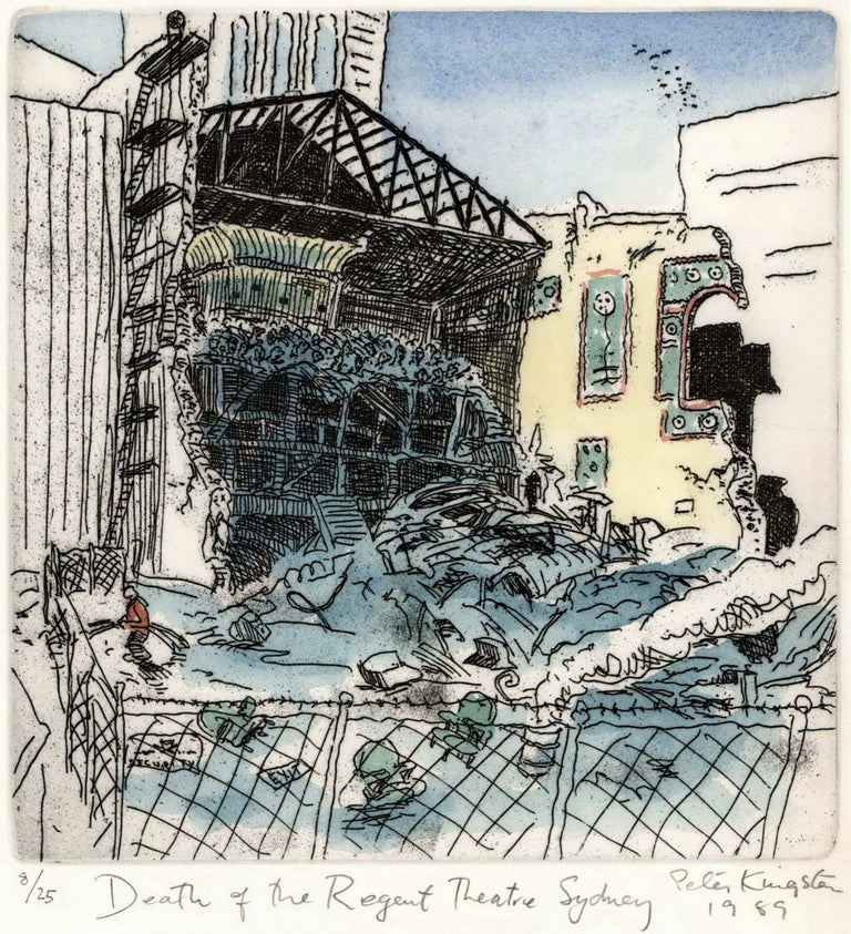 Item #CL166-93 Death Of The Regent Theatre, Sydney. Peter Kingston, b.1943 Aust.