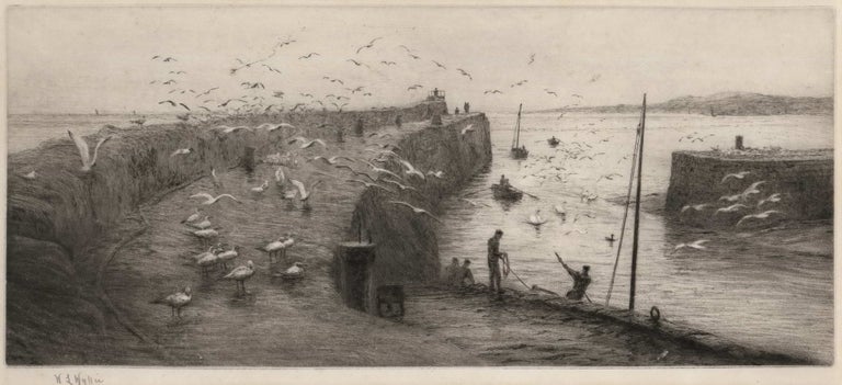 Item #CL168-160 [Seaside Landscape With Fishermen And Gulls]. W L. Wyllie, British.