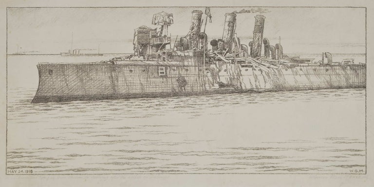 Item #CL168-97 HMS “Vindictive” Lying In Dover Harbour The Morning After The Attack On Zeebrugge. William Gordon Mein, Brit.