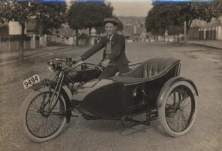 Item #CL169-102 [Young Man With Indian Motorcycle And Sidecar]. Milton C. Kent, Aust