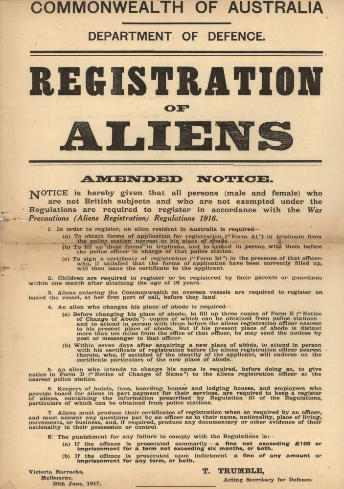 Item #CL169-105 Registration Of Aliens