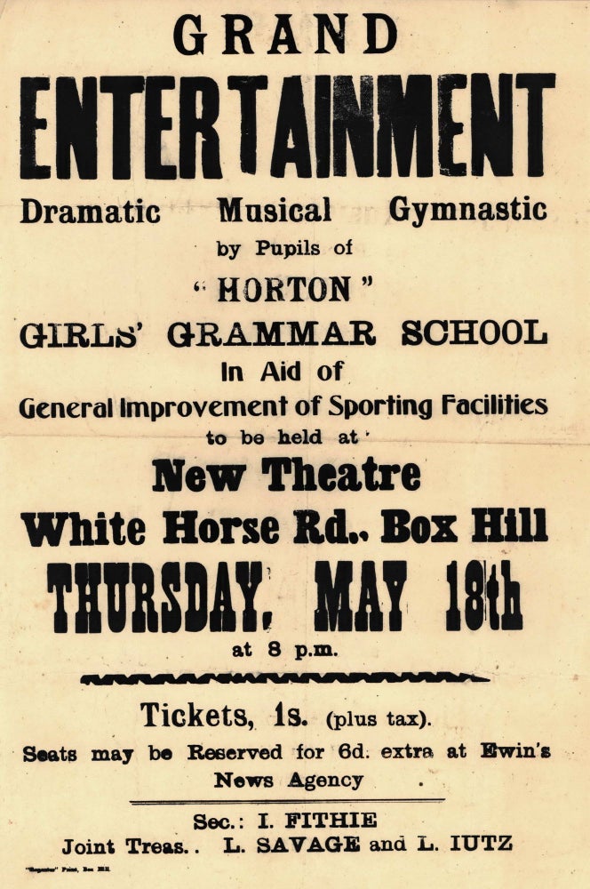 Item #CL169-116 Grand Entertainment, Dramatic, Musical, Gymnastic, By Pupils Of “Horton” Girls’ Grammar School