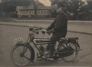 Item #CL169-97 George McLennan, First NSW Police Motor Cyclist, [On AJS Motorcycle. Outside...