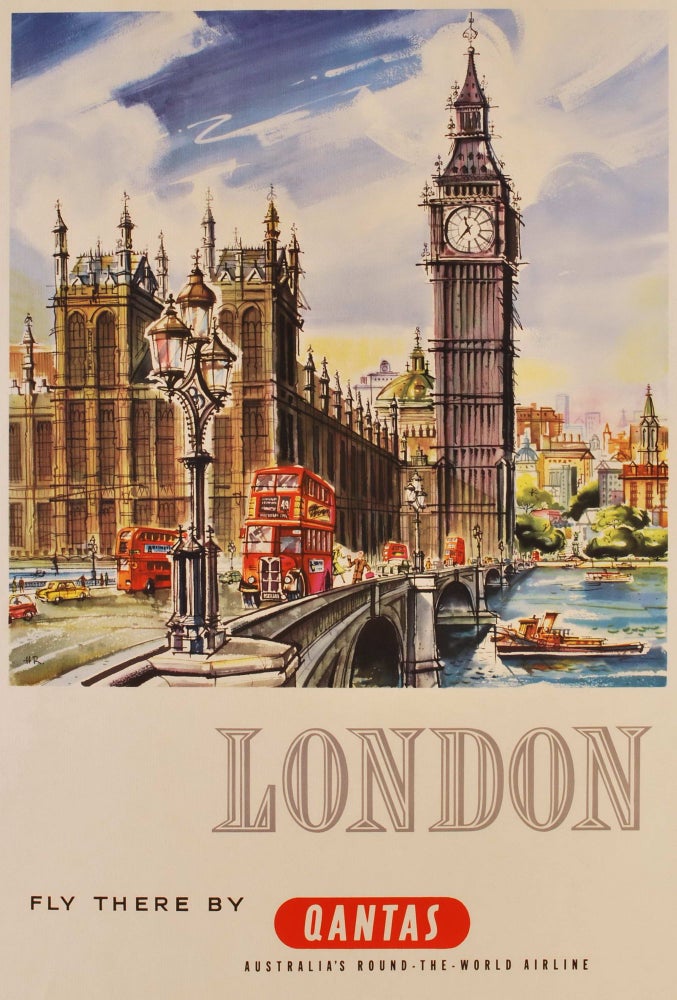Item #CL171-101 London. Fly There By Qantas. Harry Rogers, Australian.