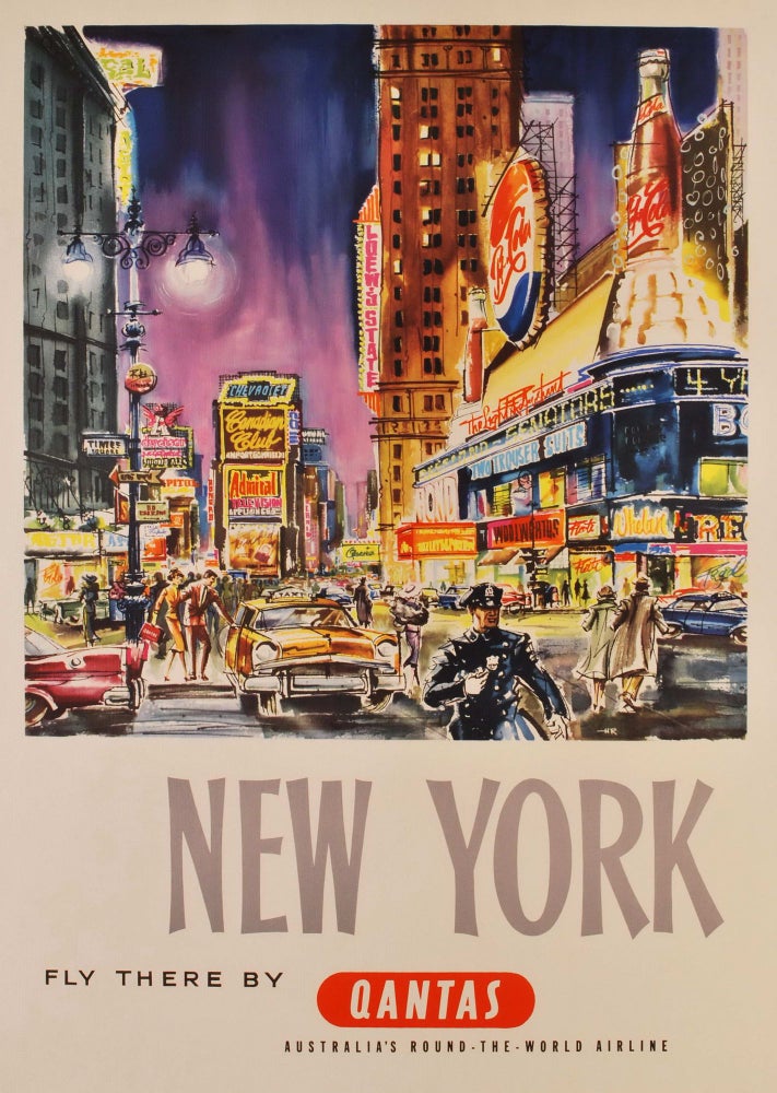 Item #CL171-115 New York. Fly There By Qantas. Harry Rogers, Aust.