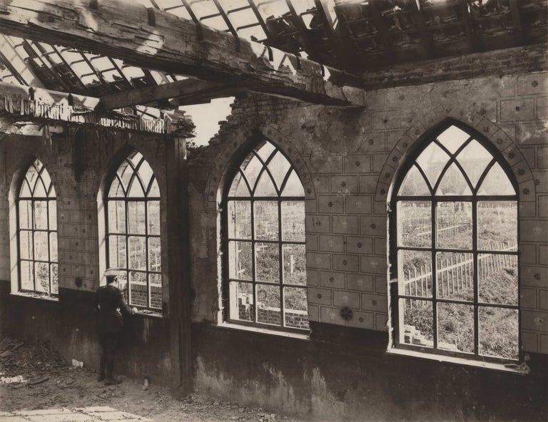 Item #CL172-95 [Lt. Wilkins Looking Through A Ruined Cathedral Window, Ypres]. Frank Hurley, Aust.