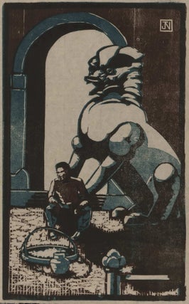 Item #CL173-40 [Man Sitting At Feet Of Dog Of Fo Statue]. Attrib. J. M. Norton