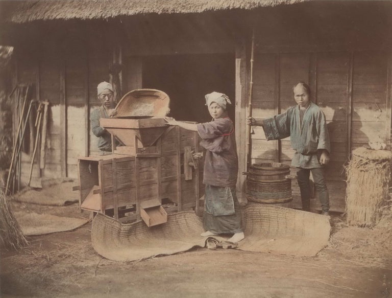 Item #CL173-64 [Three Workers Husking Rice, Japan]