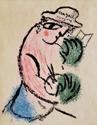 Item #CL175-32 [Man With Green Hands Holding Artist’s Palette And Book]. Marc Chagall, French