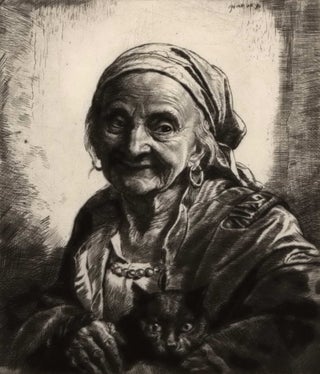Item #CL175-68 [Old Gypsy Woman With Black Cat]. Herbert Johnson Harvey, Brit