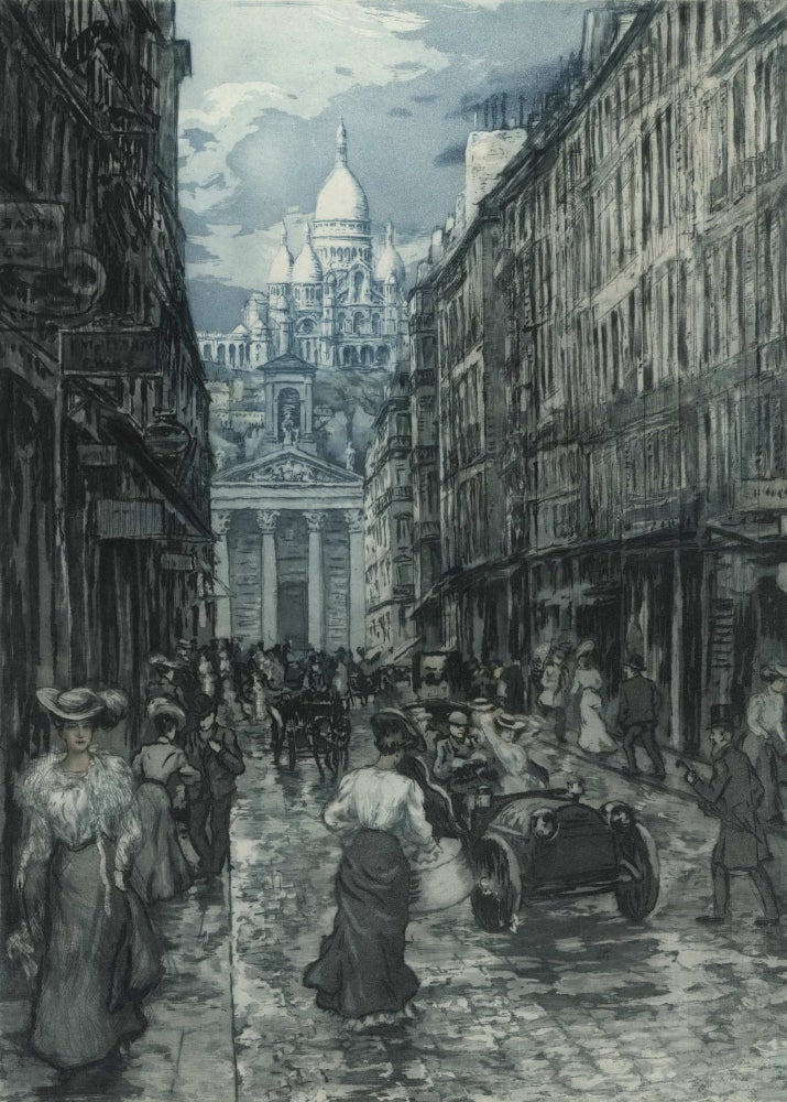 Item #CL175-95 [Rue Lafitte, Showing The Church Of Notre Dame De Lorette And The Sacré-Coeur Basilica, Paris]. René Lorrain, 1873-c1949 French.