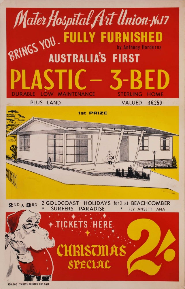 Item #CL177-99 Mater Hospital Art Union No. 17 Brings You Australia’s First Plastic 3-Bed Durable Low-Maintenance Sterling Home