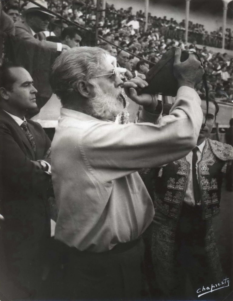 Item #CL178-35 [Ernest Hemingway At A Bull Fight, Logroño, Spain]. Esteban Chapresto, Spanish.