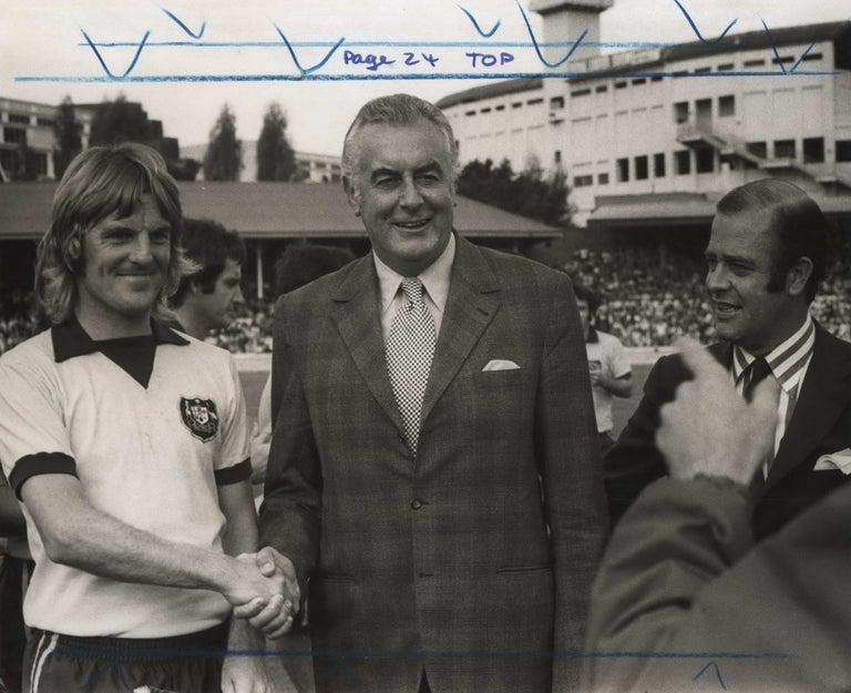 Item #CL179-88 Former Socceroos Captain Peter Wilson And PM Gough Whitlam At Sydney Cricket Ground