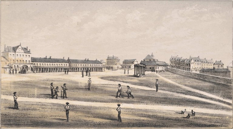 Item #CL181-38 Military Barracks, Sydney [Cricket Match]. After Charles Staniforth Hext, British.