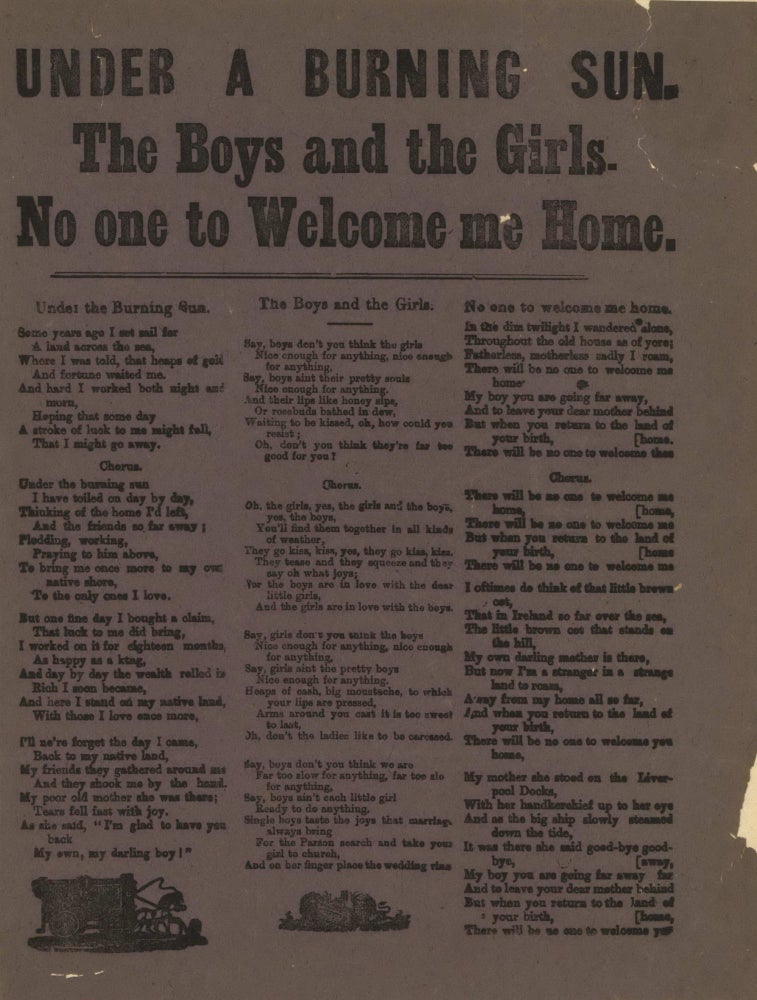 Item #CL181-52 “Under A Burning Sun”, “The Boys And The Girls” and “No One To Welcome Me Home” [Three Song Lyrics]