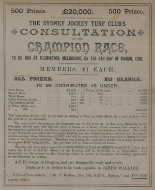 Item #CL181-78 The Sydney Jockey Turf Club’s Consultation On The Champion Race, To Be Run...
