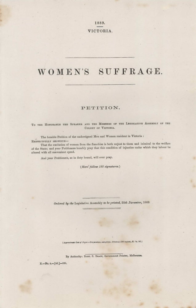 Item #CL181-81 Women’s Suffrage Petition, Victoria