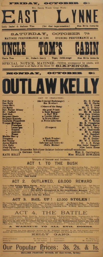 Item #CL181-95 “Outlaw Kelly”, “East Lynne” and “Uncle Tom’s Cabin” [Stage Performances]