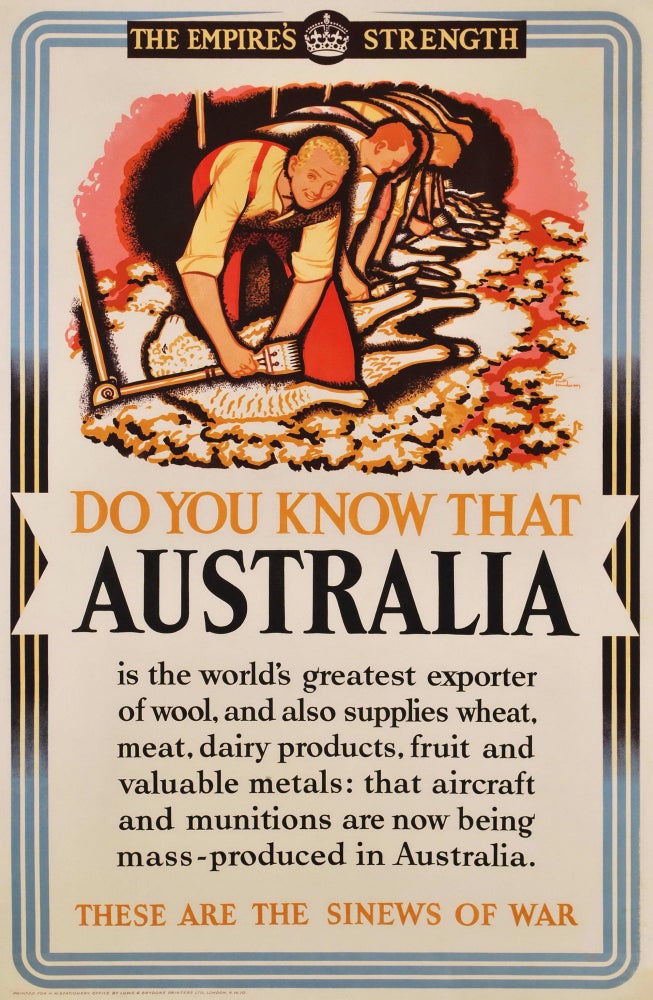 Item #CL182-63 The Empire’s Strength. Do You Know That Australia Is The World’s Greatest Exporter Of Wool. Keith Henderson, Scottish.