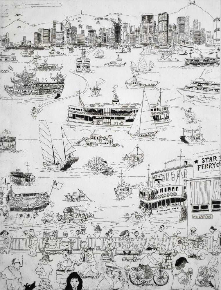 Item #CL183-85 [Hong Kong Harbour]. Peter Kingston, b.1943 Aust.