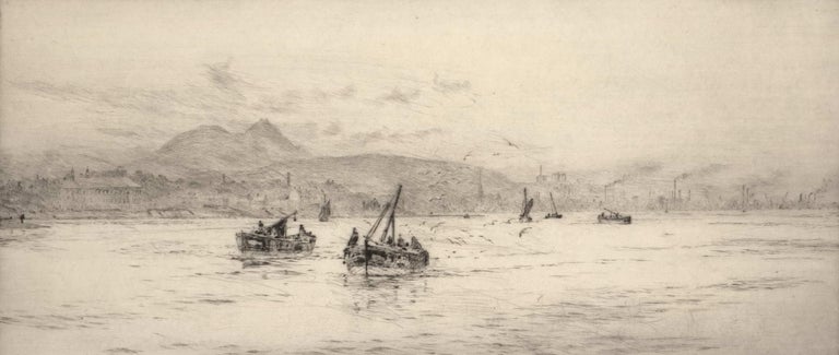 Item #CL184-167 [Fishing Boats In Port Of Industrial City]. W L. Wyllie, Brit.