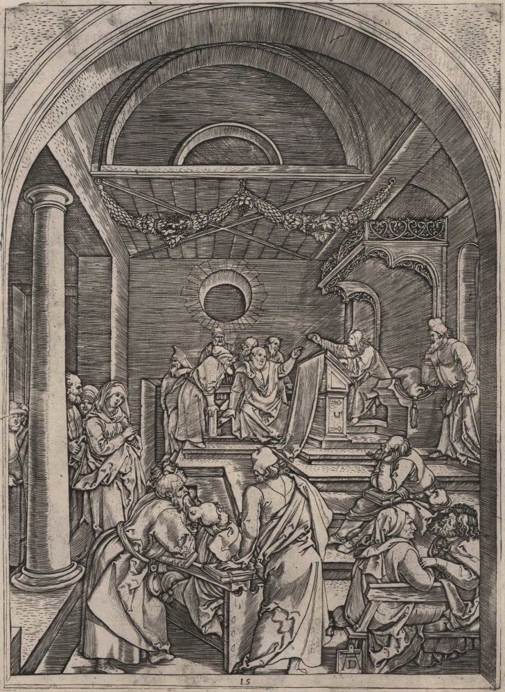 Item #CL184-3 Christ Among The Doctors In The Temple. Marcantonio Raimondi . After Albrecht Dürer, c1480-c1534 Italian, German.