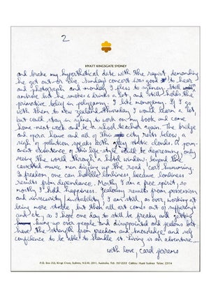 Correspondence From Carol Jerrems To Peter Leiss