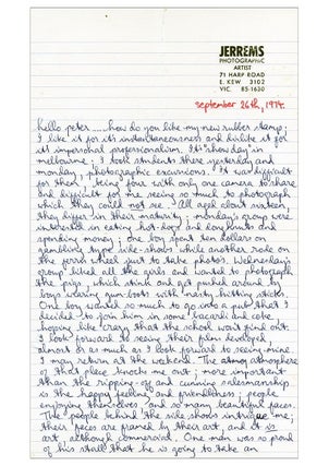 Correspondence From Carol Jerrems To Peter Leiss