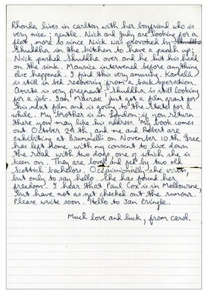 Correspondence From Carol Jerrems To Peter Leiss
