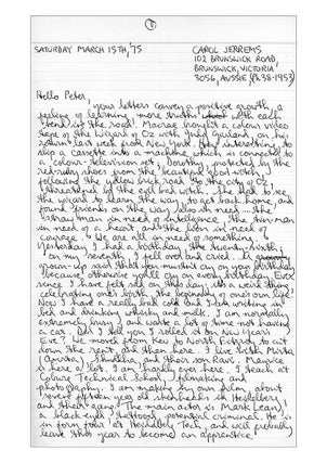 Correspondence From Carol Jerrems To Peter Leiss