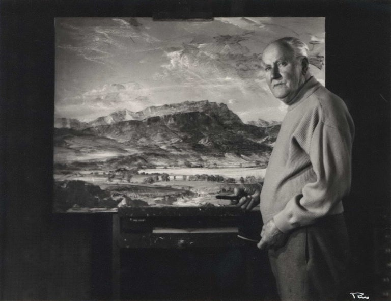 Item #CL187-161 [Sir Hans Heysen With One Of His Paintings]. Peter Medlen, active 1950s-1970s Australian.