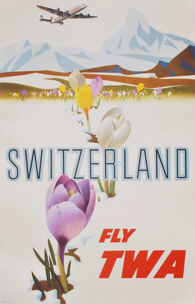 Item #CL189-112 Switzerland. Fly TWA. David Klein, American.