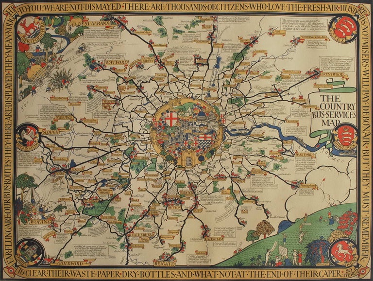 Item #CL189-24 The Country Bus Services Map [London]. MacDonald “Max” Gill, Brit.