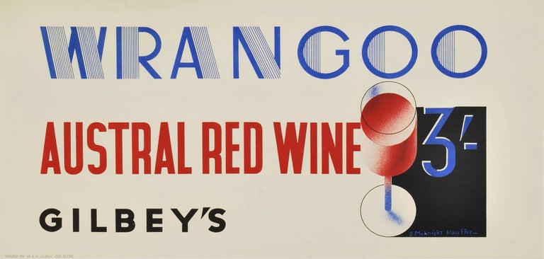 Item #CL189-46 Wrangoo. Austral Red Wine. Edward McKnight Kauffer, Amer.