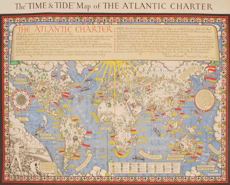 Item #CL189-69 The ‘‘Time & Tide’’ Map Of The Atlantic Charter. MacDonald “Max” Gill, Brit.
