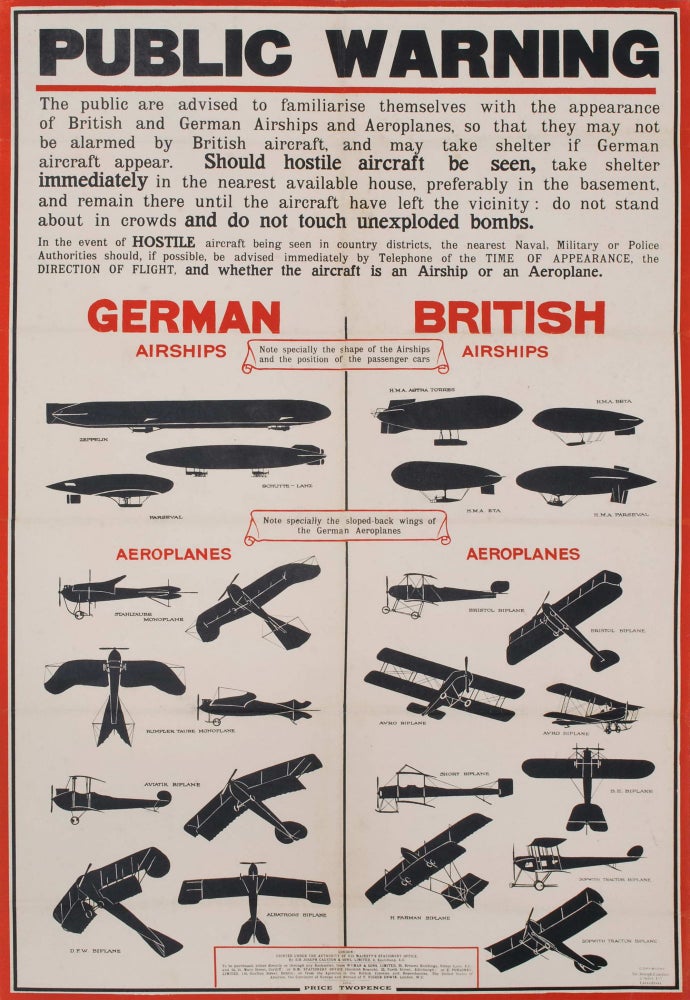 Item #CL189-9 Public Warning [German Vs. British Airships, WWI]