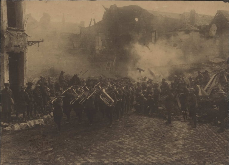 Item #CL191-45 The Band Of The 5th Australian [Infantry Brigade]… Passing Through The Grande Place At Bapaume, France. Herbert F. Baldwin, Brit.