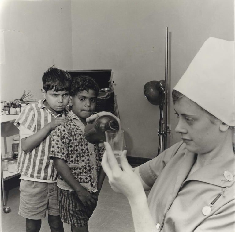 Item #CL191-49 Boys And Nurse At Far West Children’s Health Clinic, Manly, NSW. Mervyn Bishop, b.1945 Aust.