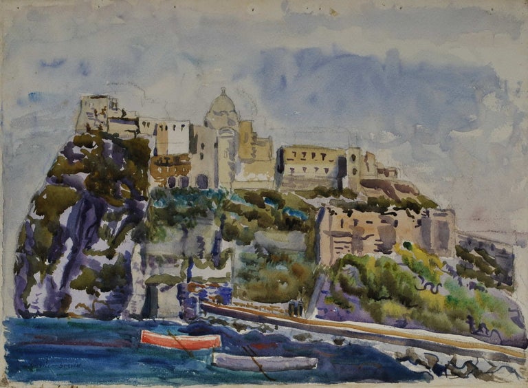 Item #CL192-114 View Of The Famous Old Castle At Island Ischia, Near Naples [Aragonese Castle, Italy]. H. Nevill-Smith, active 1930s-1950s Australian.