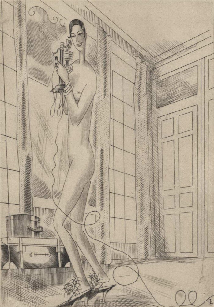 Item #CL192-77 Frontispiece For Paul Morand’s “Baton Rouge” [Woman On Telephone]. Jean Emile Laboureur, French.