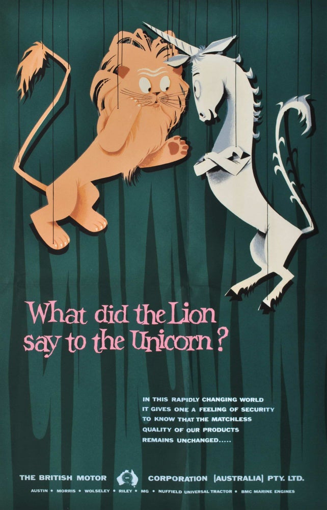Item #CL193-40 What Did The Lion Say To The Unicorn? [British Motor Corp.]