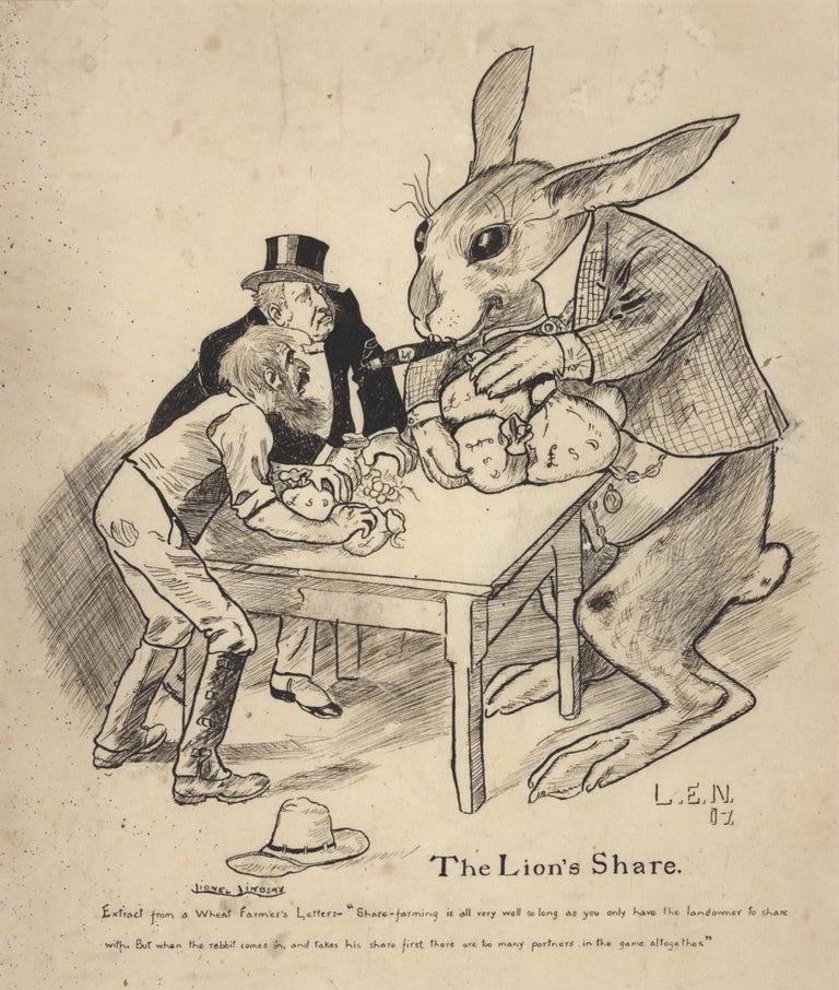 Item #CL194-101 The Lion’s Share [Rabbit Plague]. Lionel Lindsay, Aust.