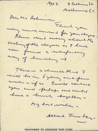 Correspondence From Albert Tucker To A James Robinson Esq.